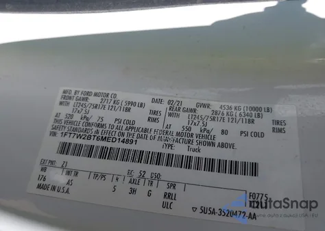 2021 Ford F-250 Xl from USA, damaged, VIN 1FT7W2BT6MED14891